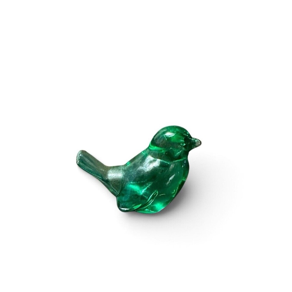 Fenton Art Glass ~ Fern Green Glass Songbird Glass Bird Figurine Stamped